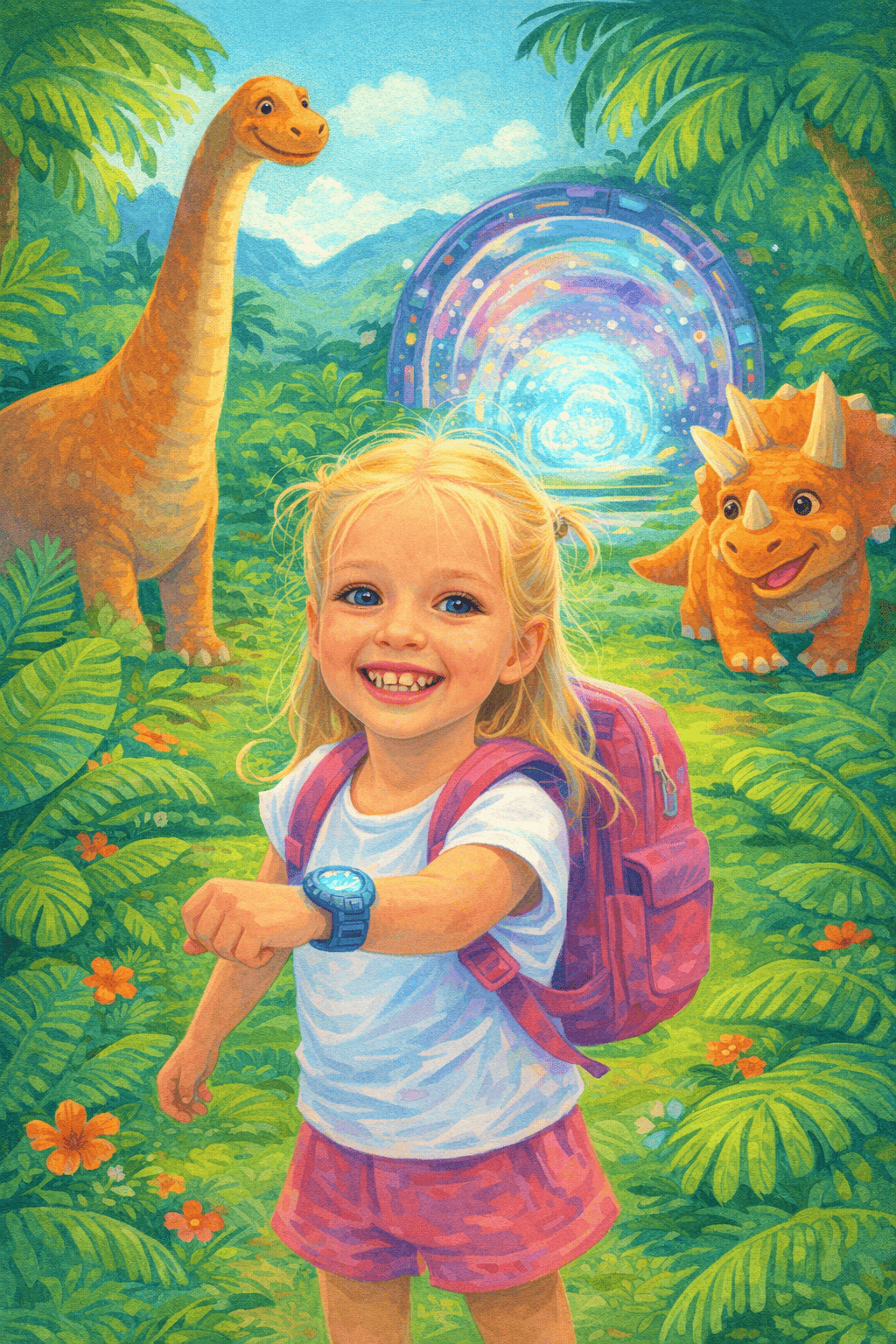 Illustrazione per Il viaggio nel tempo verso lisola dei dinosauri